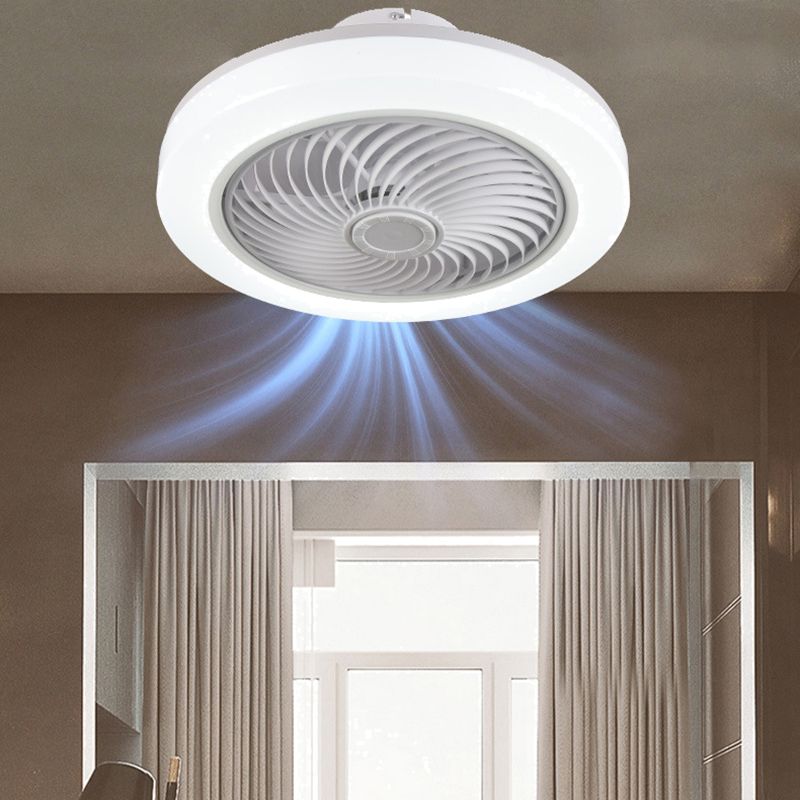 White Circular LED Ceiling Light in Modern Simplicity Wrought Iron Ceiling Fans with Acrylic Shade