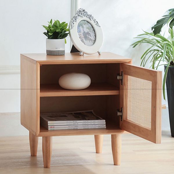 Contemporary Lower Shelf Nightstand Rattan Bedside Cabinet with Drawer for Bedroom