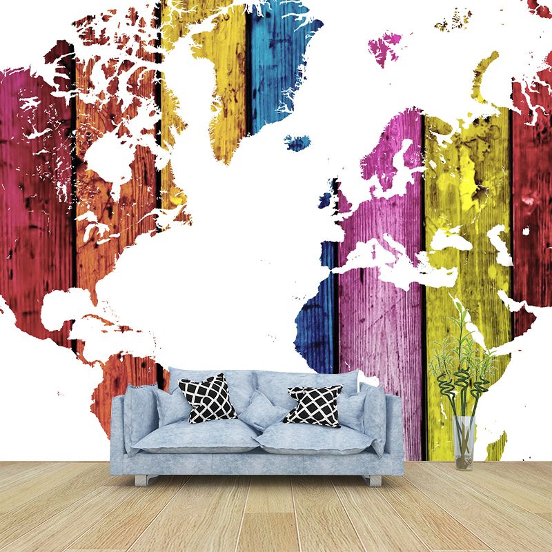 Colorful Wallpaper Map Print Illustration Stain Resistant Modern Wall Mural