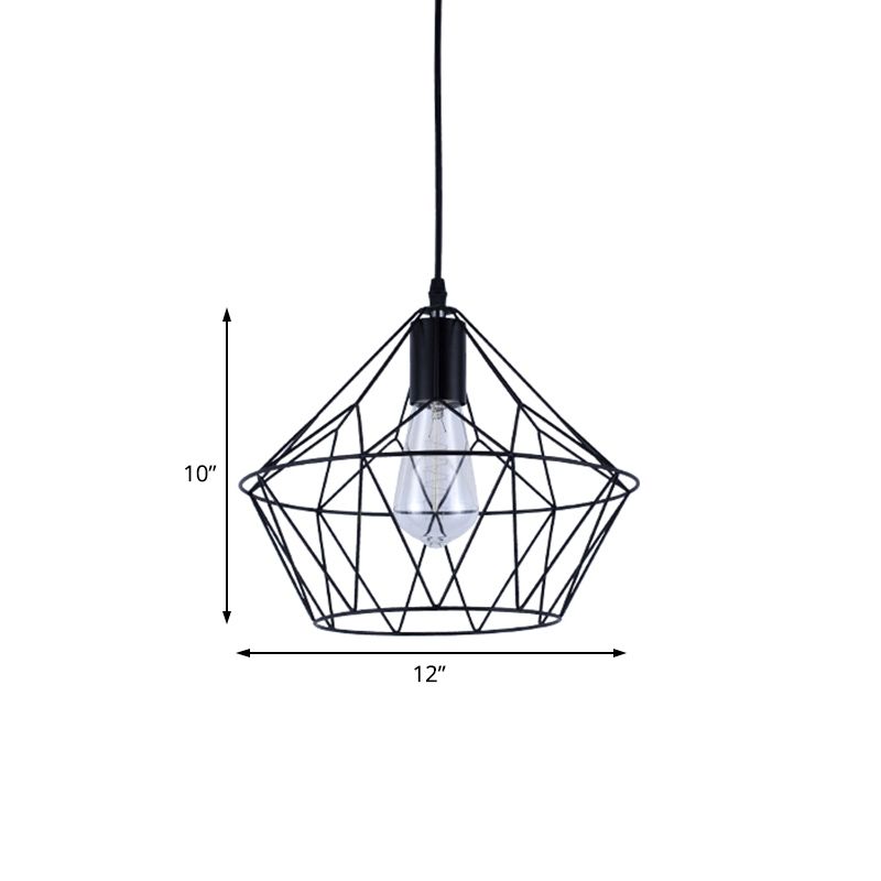 1-Light Pendant Light Fixture with Wire Cage Metal Modern Style Indoor Hanging Lamp in Black