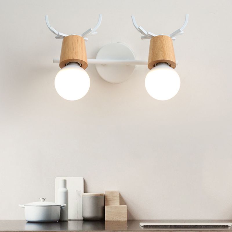 Modern Antlers Mirror Front Light Multi Lights Vanity Light with Wood for Bathroom