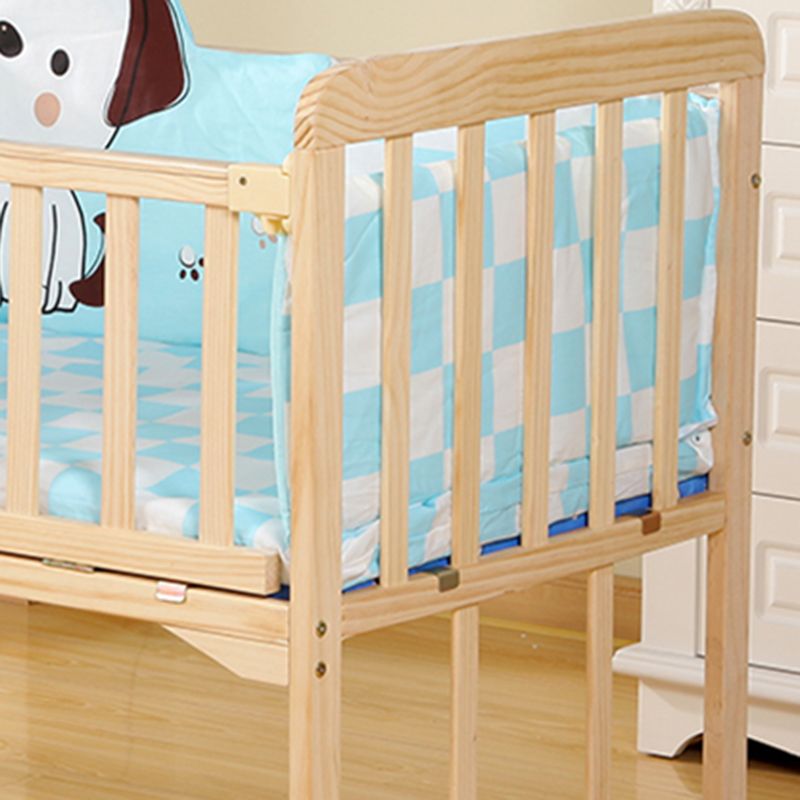 Farmhouse / Country Baby Crib Wood with Guardrail Washed Natural Nursery Bed