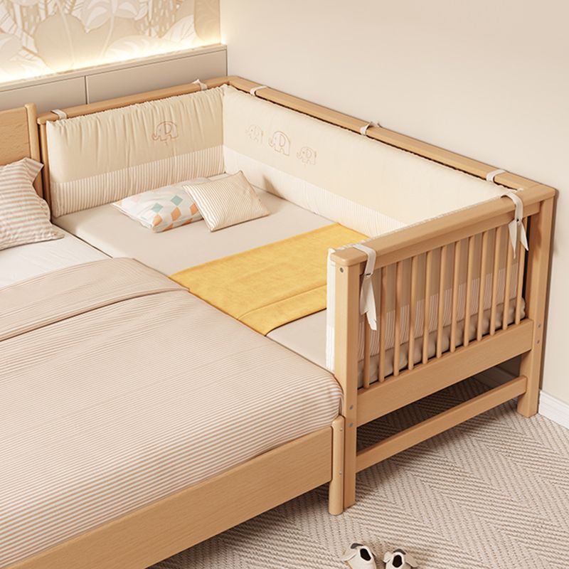 Solid Wood Kids Bed Beech Farmhouse Kids Bed with Guardrail in Natural