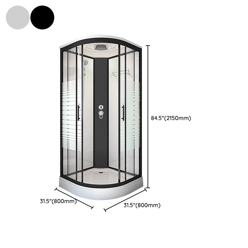 Rounded Double Sliding Shower Stall Striped Tempered Glass Shower Stall