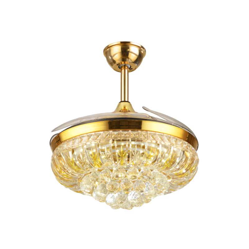 19 "brede LED Semi Flush Light Modern Circular Clear Crystal Blocks Hanger Fan Lamp in Gold