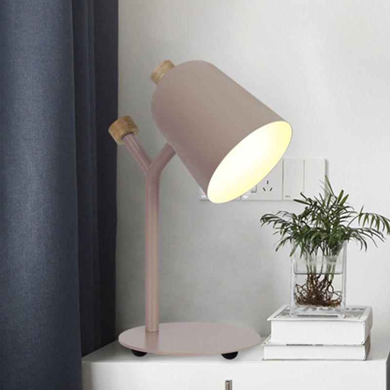 Green/Light Pink Trumpet-Like Reading Book Light Macaroon Single Head Metal Table Lamp for Study Room