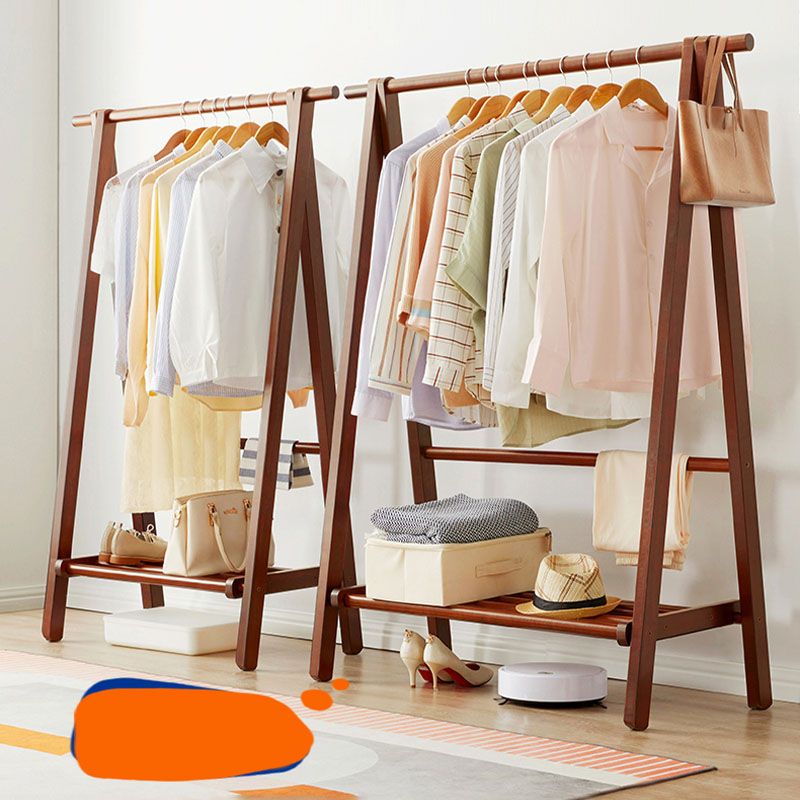 Modern Coat Rack Free Standing Wooden Coat Rack with Double Storage Shelving