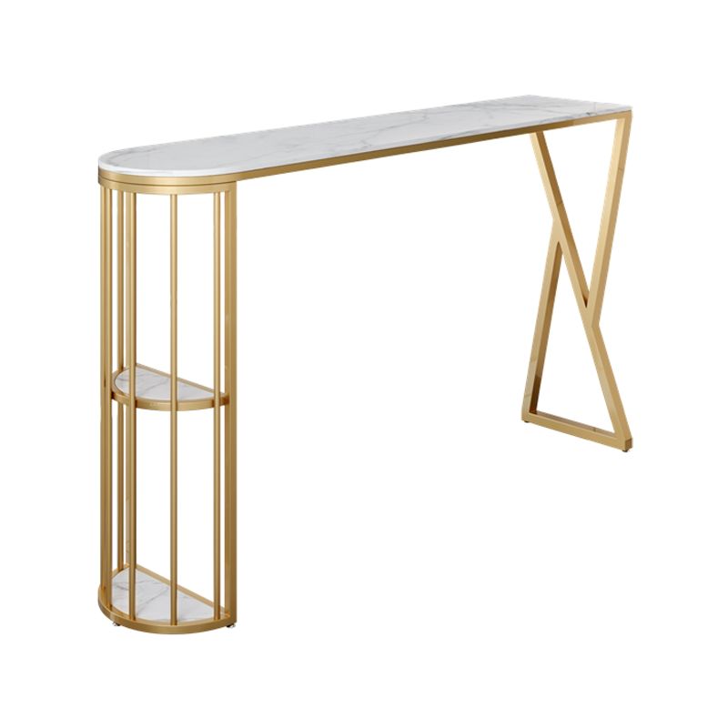 Glam Gold Iron Bar Table Faux Marble White Specialty Top 41.3"H Bistro Table