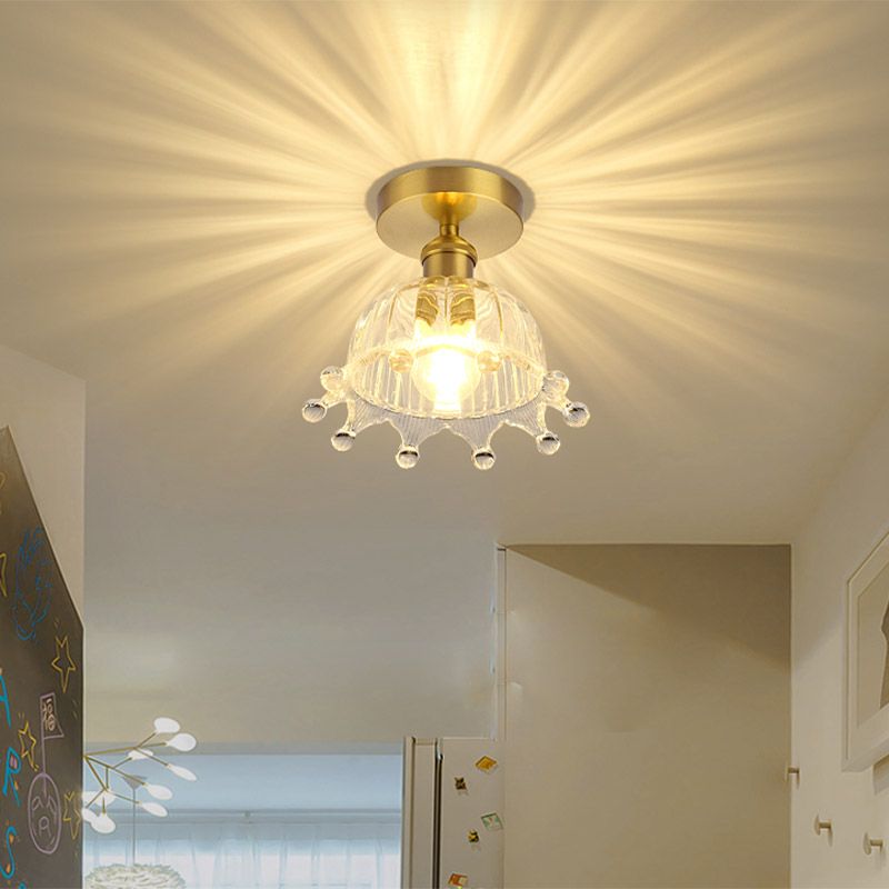 1 lindo Gold Contemporáneo Flush Mount Flower Vidrio Luz de techo de vidrio para el pasillo