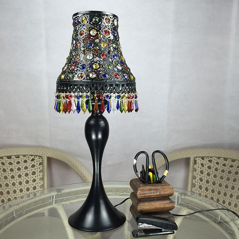 1 Bulb Nightstand Lamp Bohemian Flared Metal Night Table Lighting in Black/Brass with Urn-Shaped Base for Restaurant