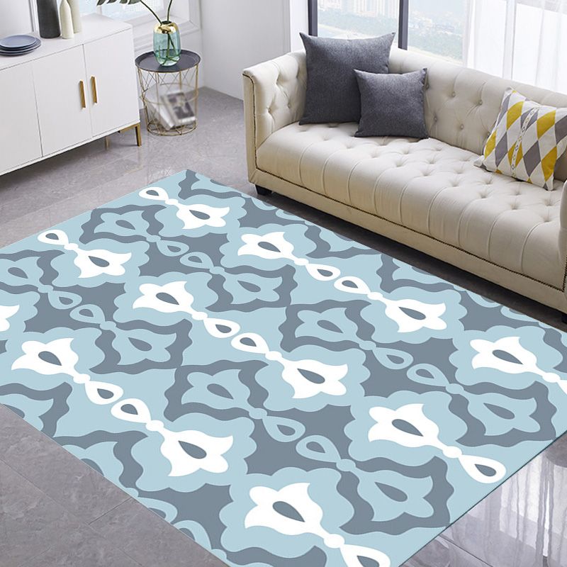 Retro Geometric Flower Match Tapis Bleu et vert Southwestern Rapis Polyester Animal Anipalable Not Sacking Area Washable Area pour salon