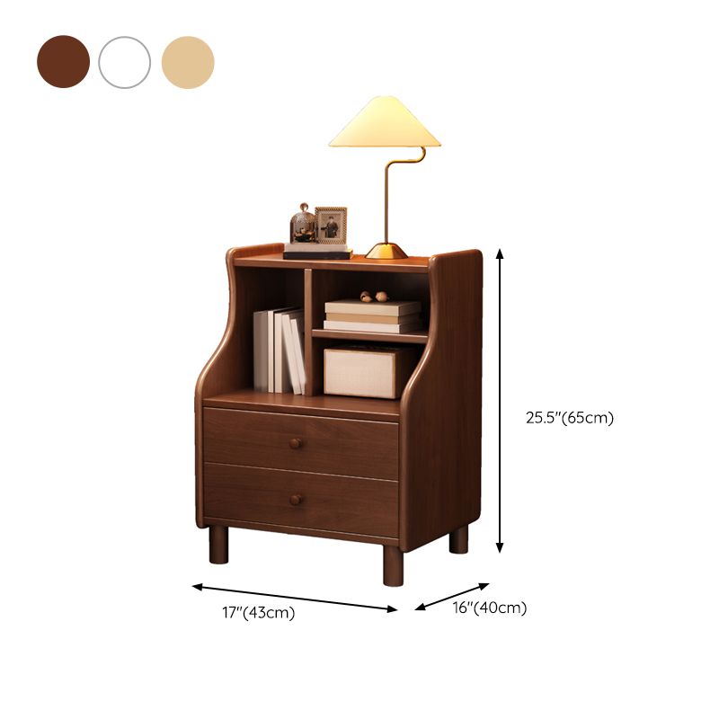 Solid Wood Kids Bedside Table Modern Rubber Wood Nightstand with 2 Drawers