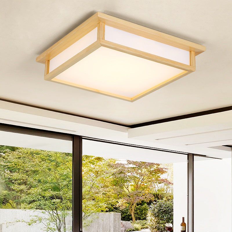 Minimalism Flush Mount Square LED Ceiling Light with Wood for Living Room