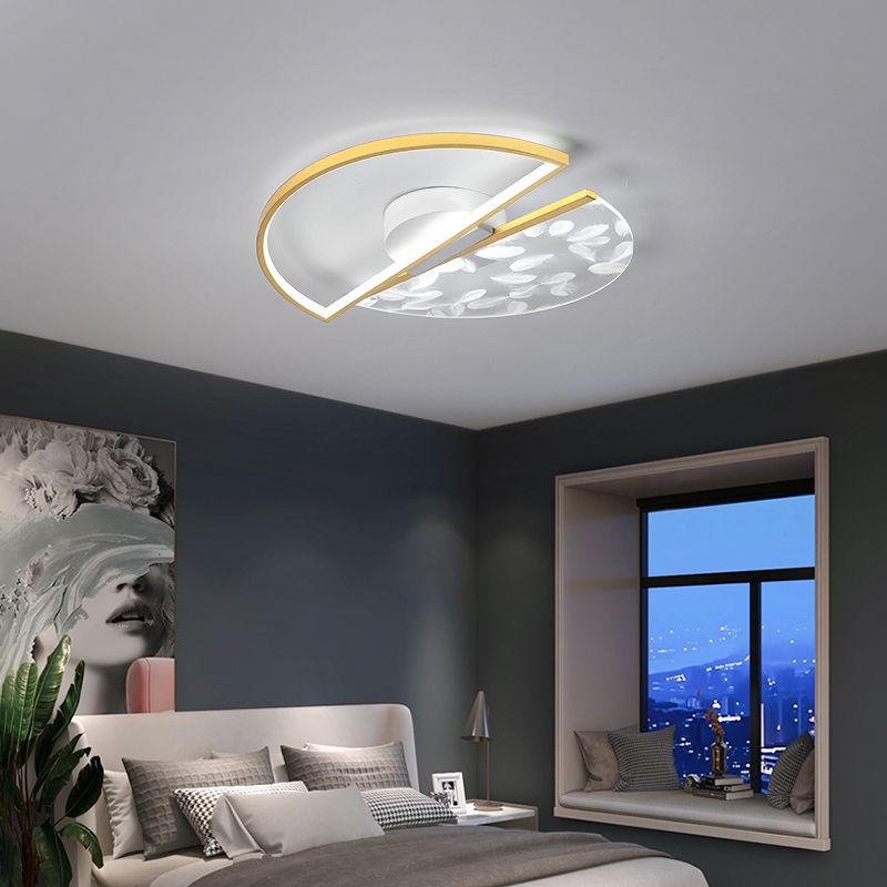 Round Shape LED Feather Ceiling Lamp Modern Iron 2 Lights Flush Mount for Study