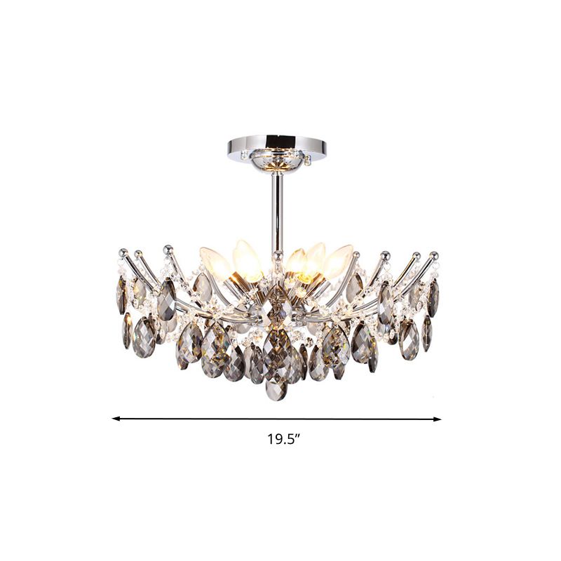 Droplet Chandelier Lamp Contemporary Cut Crystal 6 Heads Chrome Hanging Light Fixture