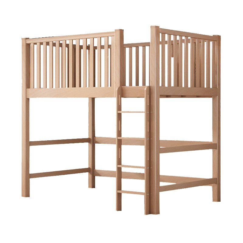 Contemporary Solid Wood Bunk Bed Natural Loft Bed with Guardrail