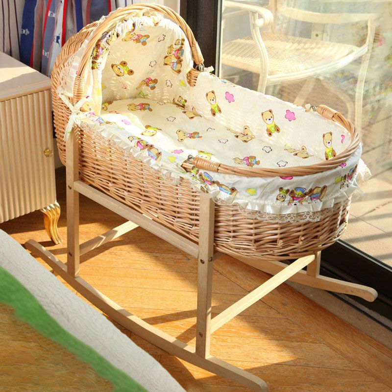 Traditional Portable Moses Basket Oval Cradle with Playpen for Newborn