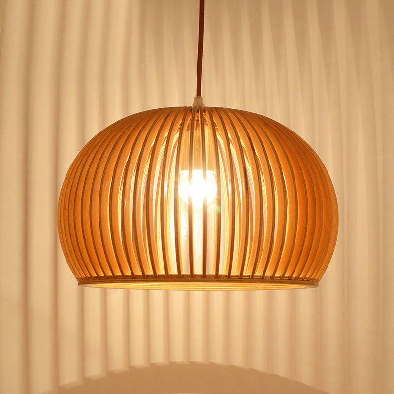 Éclairage pendentif hémisphère en bois minimaliste à lampe à pente de plafond beige minimaliste, largeur de 14 "/ 18"