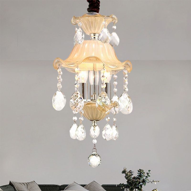 Modernist Flower Chandelier Light Clear Crystal 3 Lights Corridor Hanging Ceiling Lamp