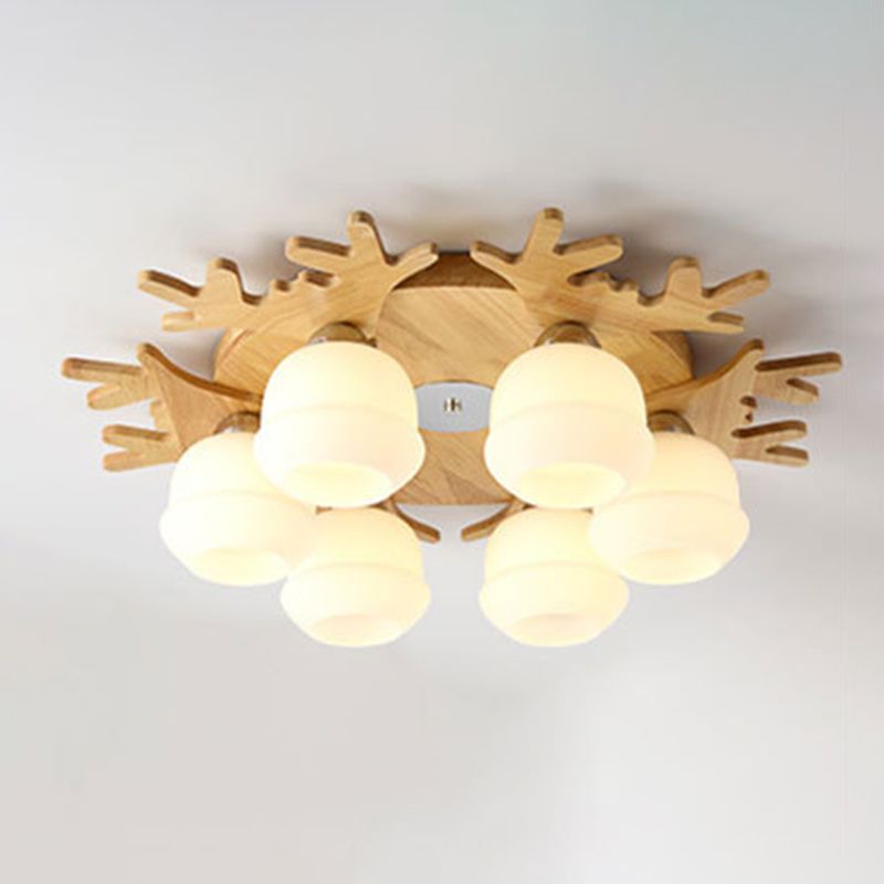 Modern Style Ball Shape Flush Mount Wood Ceiling Light for Bedroom