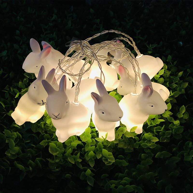 Simple Rabbit Plastic Festoon Light 4.9 Ft Long 10 Heads LED Lamp String in White for Courtyard, Warm/White/Multi Color Light