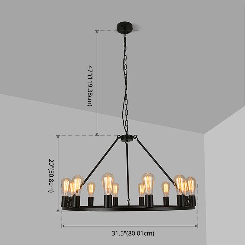 Industriekreis hängende Deckenlichter Black Metall Anhänger Kronleuchter für Esszimmer