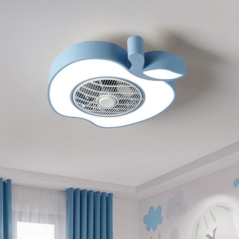 Apple Baby Room Ceiling Fan Lighting Acrylic Kids 21" Wide LED Semi Flush Mount Fixture with Front Grille in Pink/Black/White