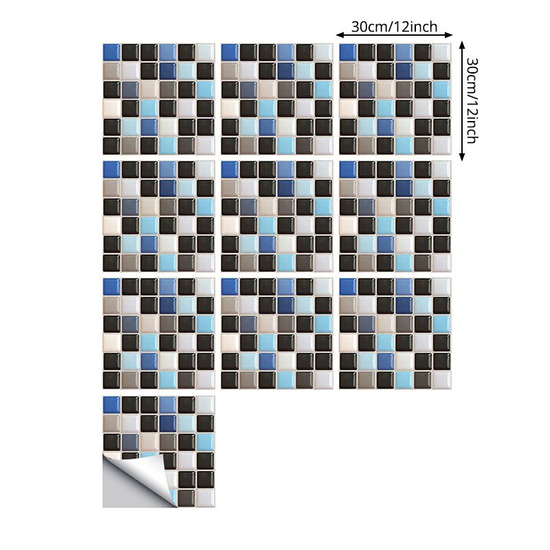 Adhesive Mosaic Tiles Wallpaper Panels in Blue-Black Contemporary Wall Covering for Kitchen