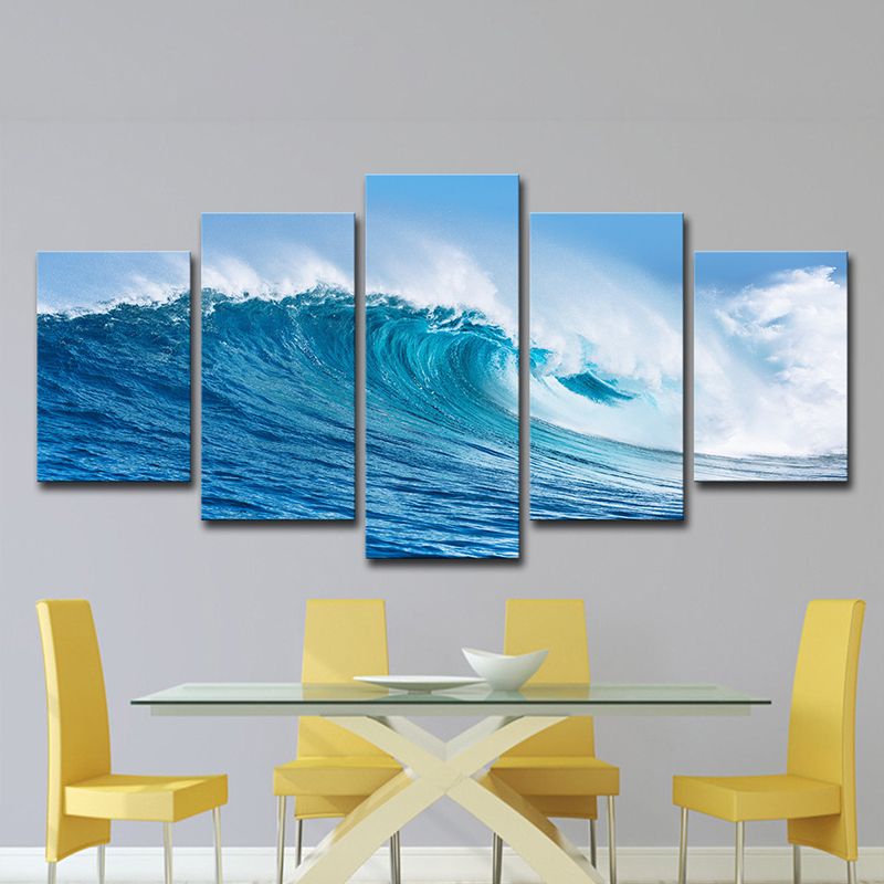 Big Ocean Surge Canvas Art Tropical Stunning Seascape Wall Decoration in Blue, Multi-Piece