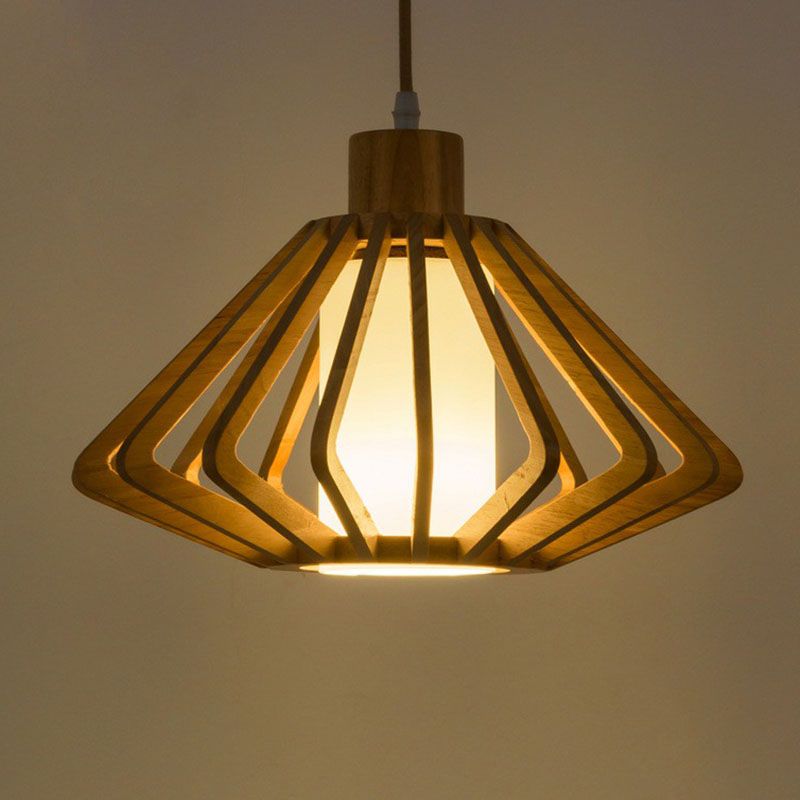 Lumière pendentif effilée en bois contemporain à un seul bulbe de suspension