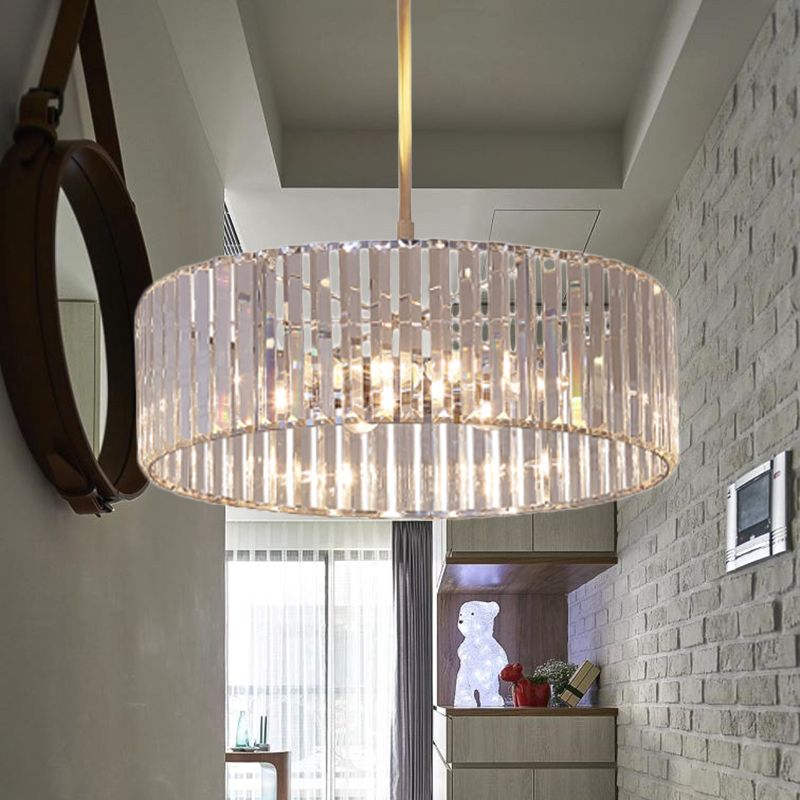 Crystal Shaded Round Pendant Light Fixture 19.5"/23.5" Wide Simplicity 5/6 Lights Chrome Chandelier Lamp