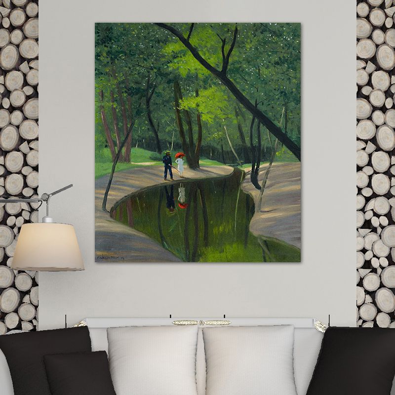 Green Botanics Canvas Art Forest Creek Nordic Textured Wall Decor for Sitting Room