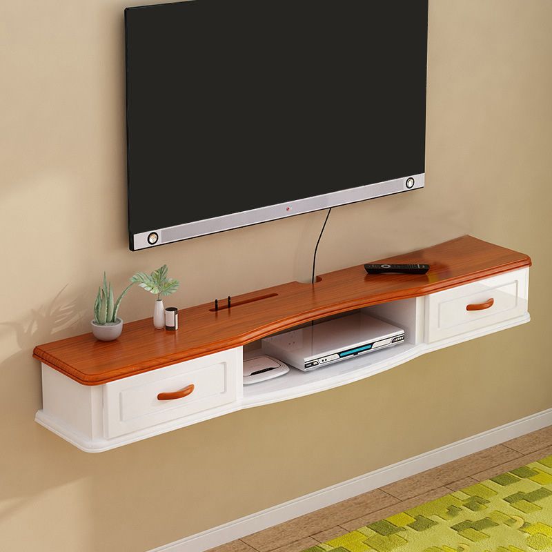 9.5" H Wall-mounted Wooden TV Stand Console Open Storage TV Stand with 2 Drawers