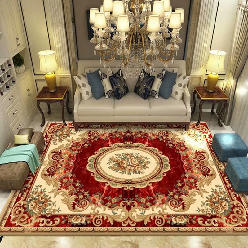 Nostalgia Ethnic Printed Rug Multicolor Polyester Area Carpet Non-Slip Backing Rug for Living Room