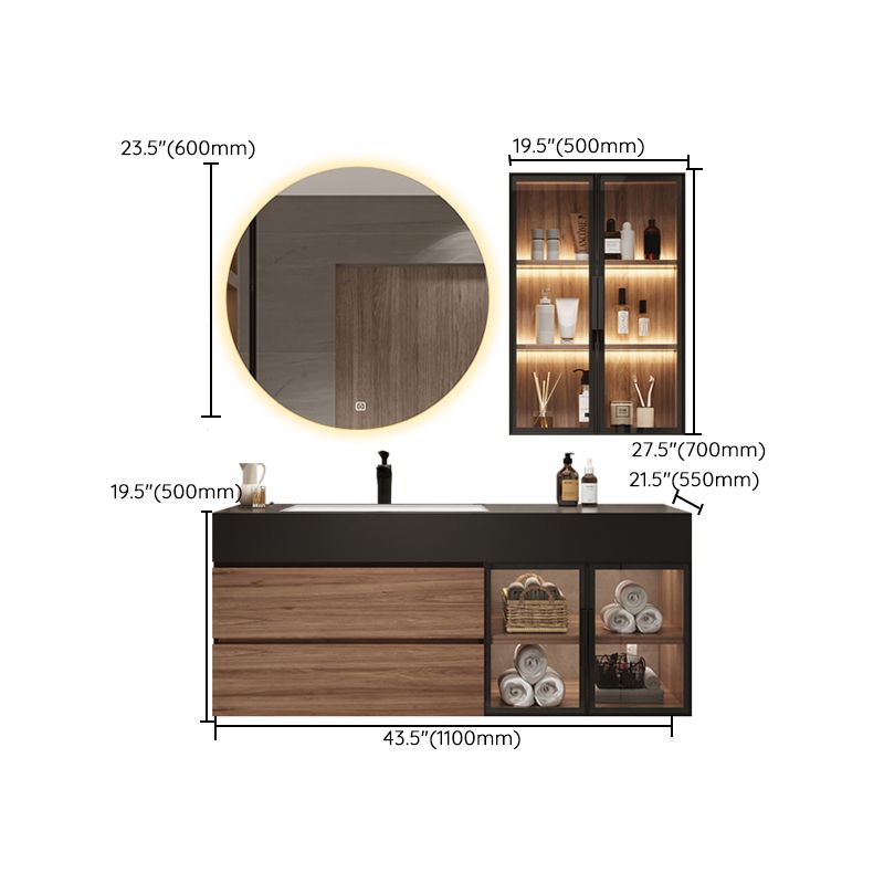 Waterproof Vanity Single Sink Drawers Wood Frame Wall-Mounted Vanity with Mirror