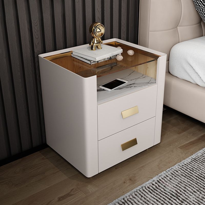 Glam 22 Inch H Nightstand Glass Top Open Storage 2-Drawer Night Table