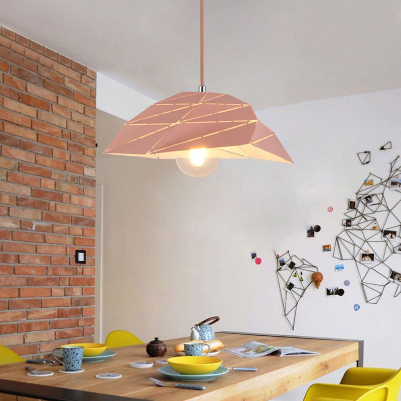 Pendre de plafond 1 lumière contemporain avec ombre en métal rose / jaune / vert lampe à suspension asymétrique