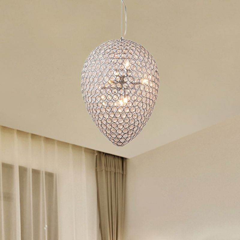 Éclairage de pendentif perlé en chromé avec une teinte en larme à la lampe de lustre multi-lumière en cristal clair moderne