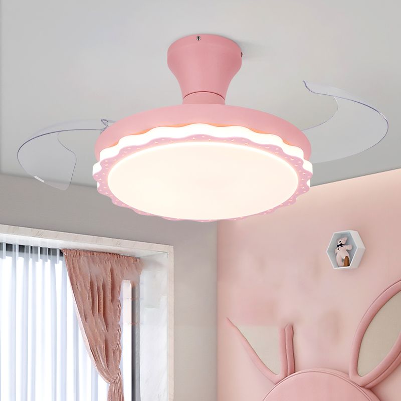 Invisible Blades Fan Light Frequency Conversion Children's Bedroom LED Semi Flush Light