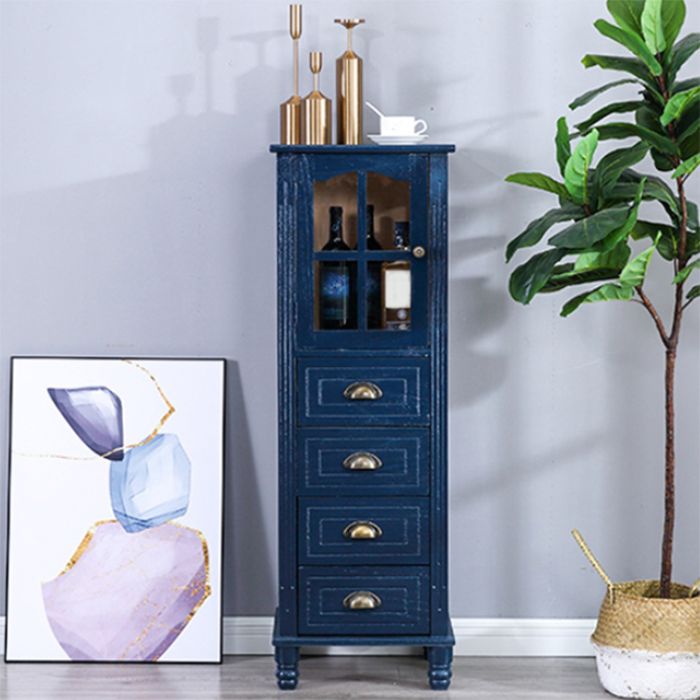 Mid-Century Modern Accent Cabinet with Glass Door and Solid Wood Legs