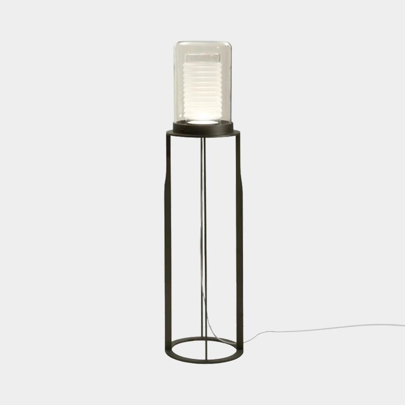 Simple LED Floor Light Black Dual Cylinder Stand Up Lamp with Glass Shade for Living Room