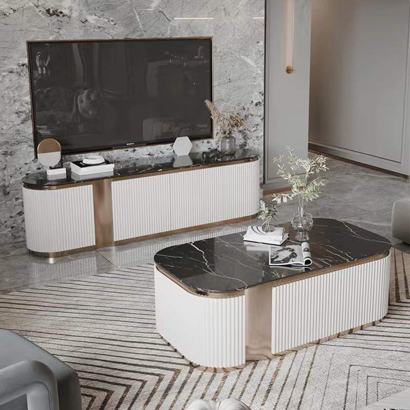 Contemporary Enclosed Storage TV Console Marble TV Stand Console with Doors