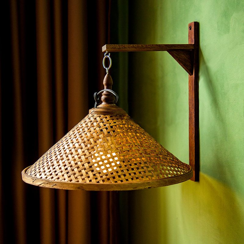 Conical Bamboe SCONCE LICHT CHINESE 1 lamp bruine wandbevestiging verlichting voor trap