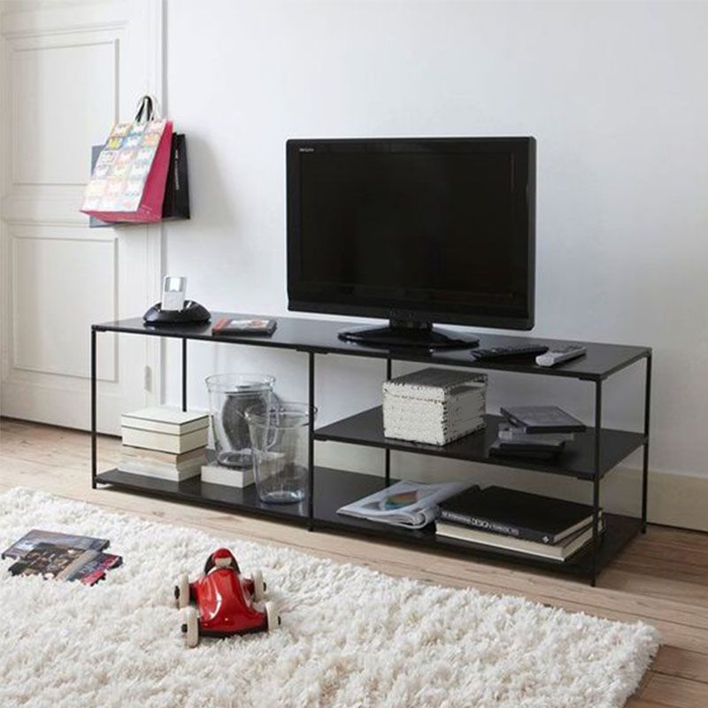 Black/White Metal TV Media Stand Industrial TV Stand Console with Shelves