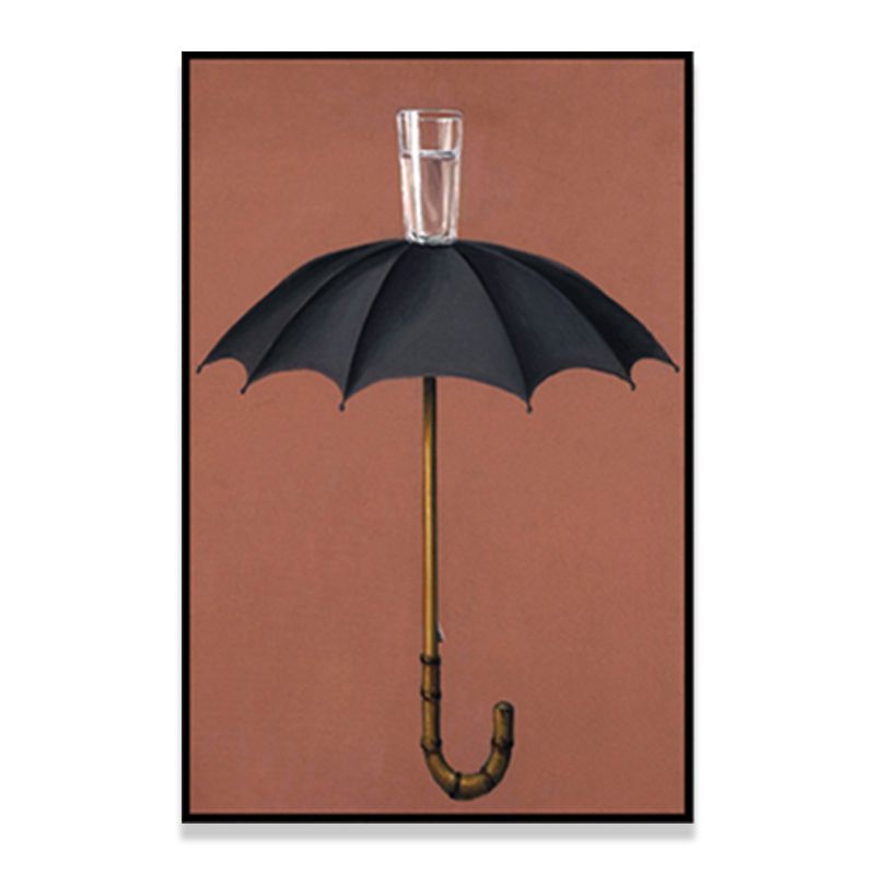 Umbrella and Cup Water Painting Nordic Textured Wrapped Canvas for Bedroom (Multiple Size Option)