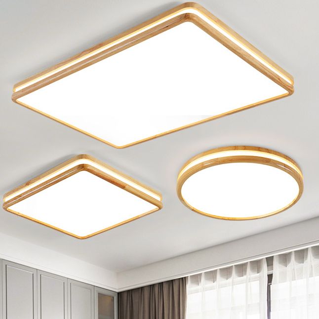 Wooden LED Ceiling Light in Modern Style Geometric Flush Mount with Acrylic Shade