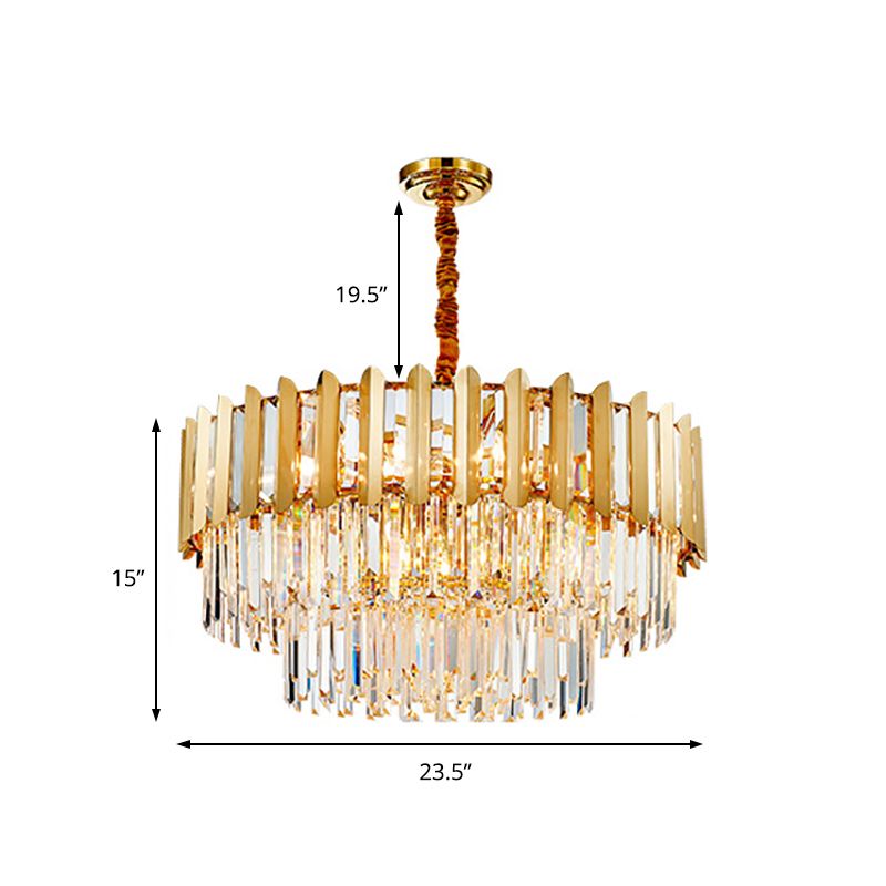 8-Light Stainless Steel Pendant Lighting Modern Brass Round Hanging Chandelier Light with Crystal Prism