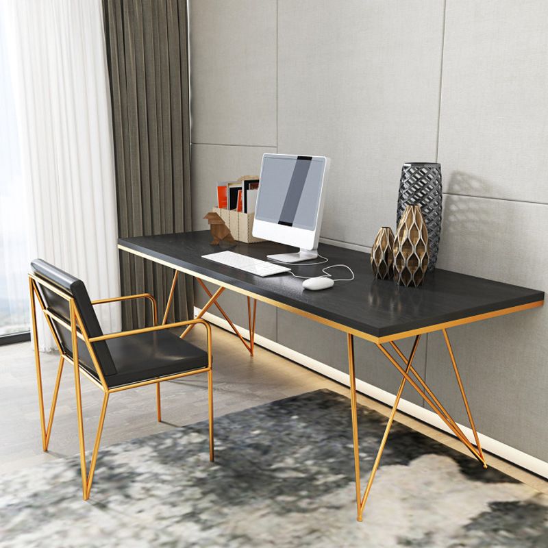 Glam Pine Writing Desk Gold and Black Office Desk for Bedroom