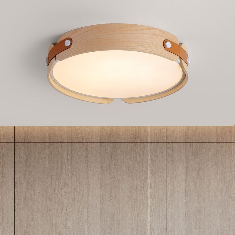 Modern Single Beige Flush Mount Lighting Wooden Ceiling Light for Living Room