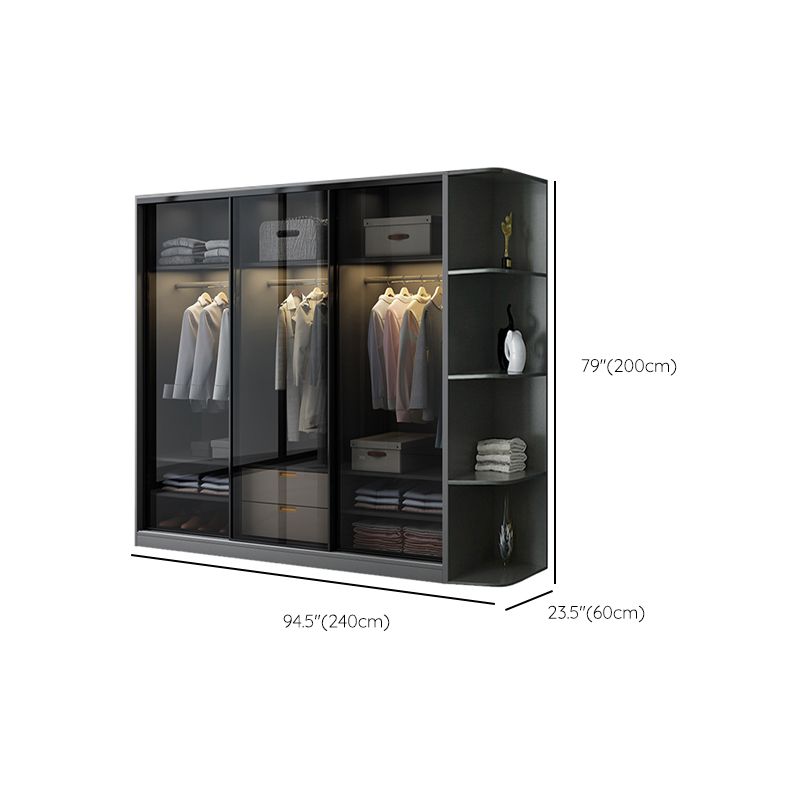 Black Wardrobe Cabinet Contemporary Glass Wardrobe Armoire for Home